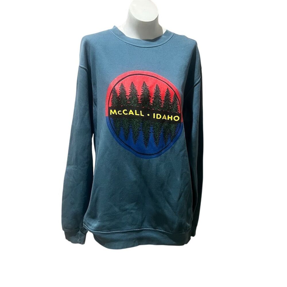 Unisex Blue Crewneck Sweatshirt Standard Size M Vintage Style Forest Graphic